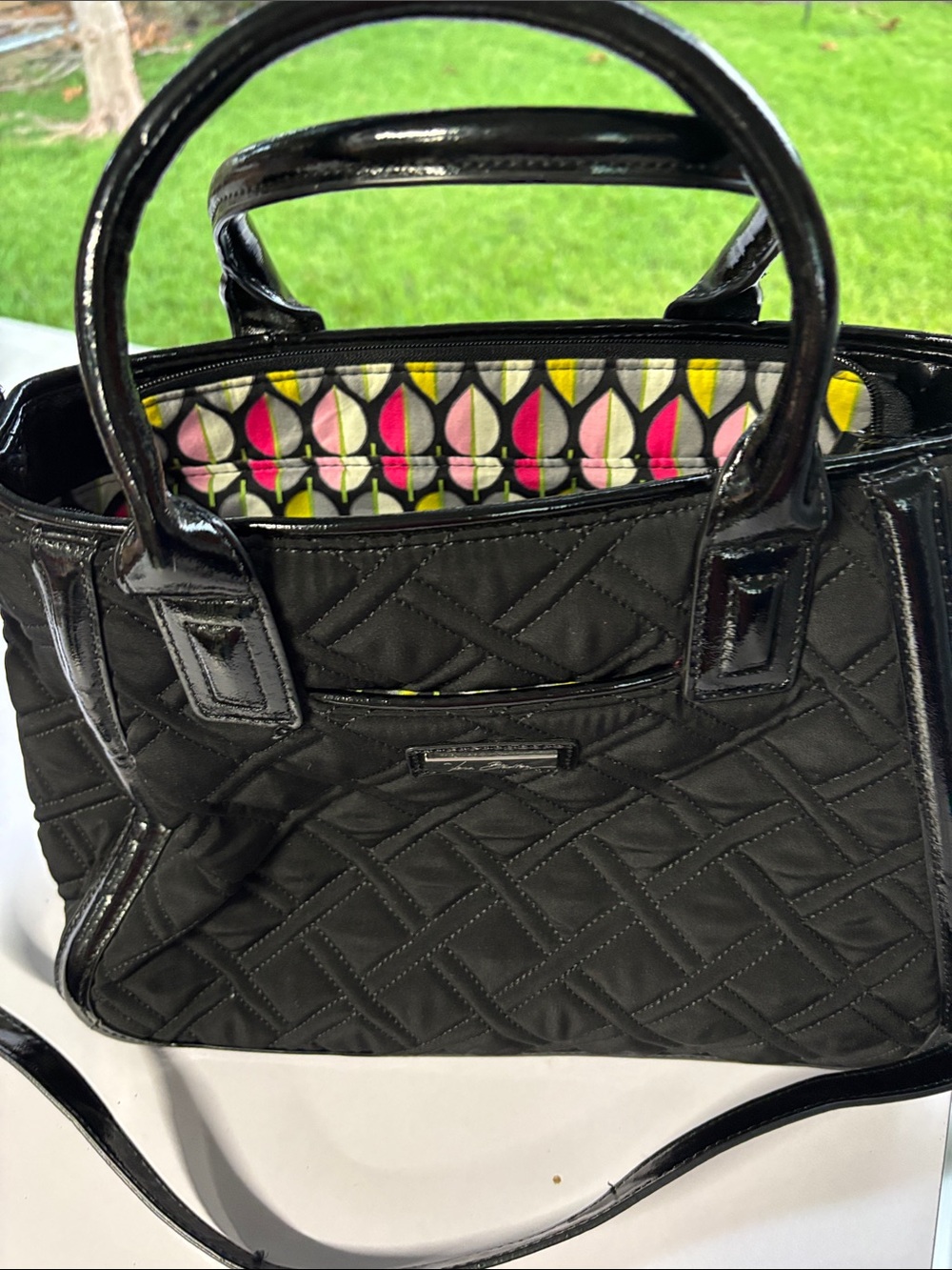 Vera Bradley Black Quilted Satchel with Patent Trim - Picture 7 of 11